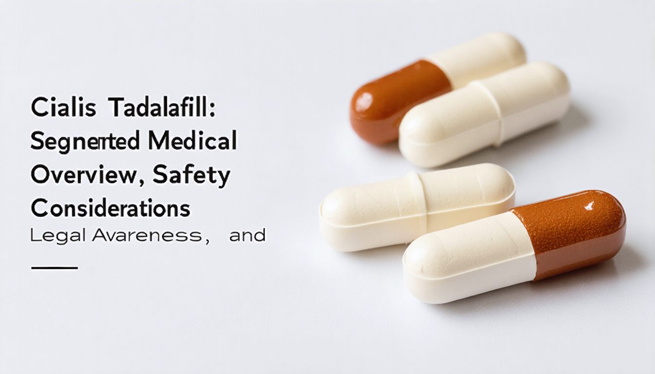 Blister pack of Cialis (tadalafil) tablets with informational medical leaflet on a desk